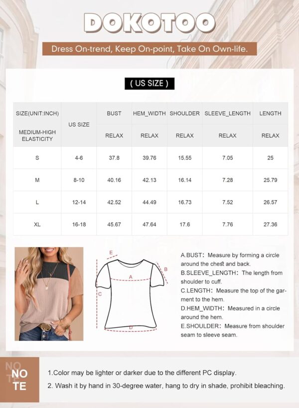 Dokotoo Womens Color Block Fashion Short Sleeve Crewneck Knitted Spring Summer Casual Loose T Shirts Tops - Image 7