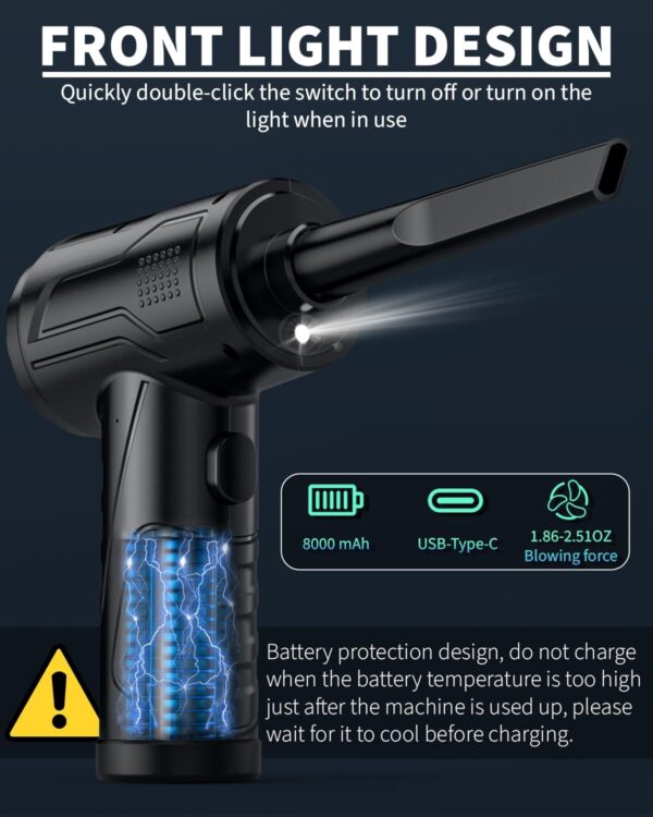 Powerful Compressed Air Duster for Deep Cleaning-Replace Compressed Air Can-No Canned Air Duster-Keyboard Cleaner-PC Cleaning-Rechargeable-3-Speeds-95000RPM Cordless Air Blower-Car Duster 8000mAh - Image 5