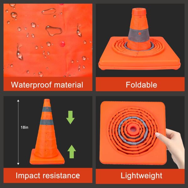 [5 Pack]18 Inch Collapsible Traffic Safety Cones - Parking Cones with Reflective Collars,Orange Safety Cones for Parking lot，Driveway, Driving Training etc. - Image 7