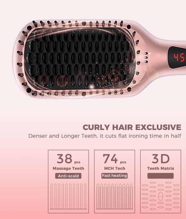 Hair Straightener Brush, MegaWise Hair Straightening Comb for All Hair Types with Nano Heating Teeth, Double Anion Technology, MCH 20s Fast Heating & 60-Minute Auto Shut-Off - Gifts for Women - Image 4