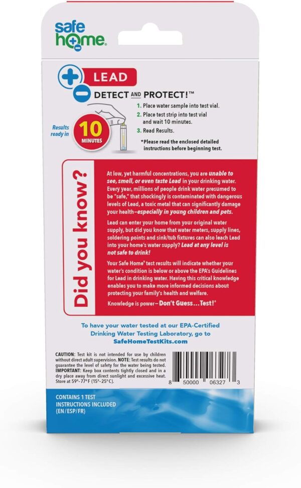 Safe Home® DIY Lead in Drinking Water Test Kit – at Home Testing for Lead in City Water or Well Water – Detection to 5ppb – 10 Minute Test – Single Pack - Image 3