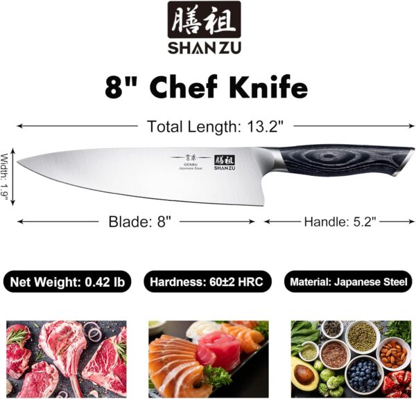 SHAN ZU 8 inch Japanese Chef Knife, Chefs Knife Kitchen Knives, Japanese Super Steel Sharp Chef's Knives with K133 Ergonomic Handle, Black Tortoise Genbu Series… - Image 6