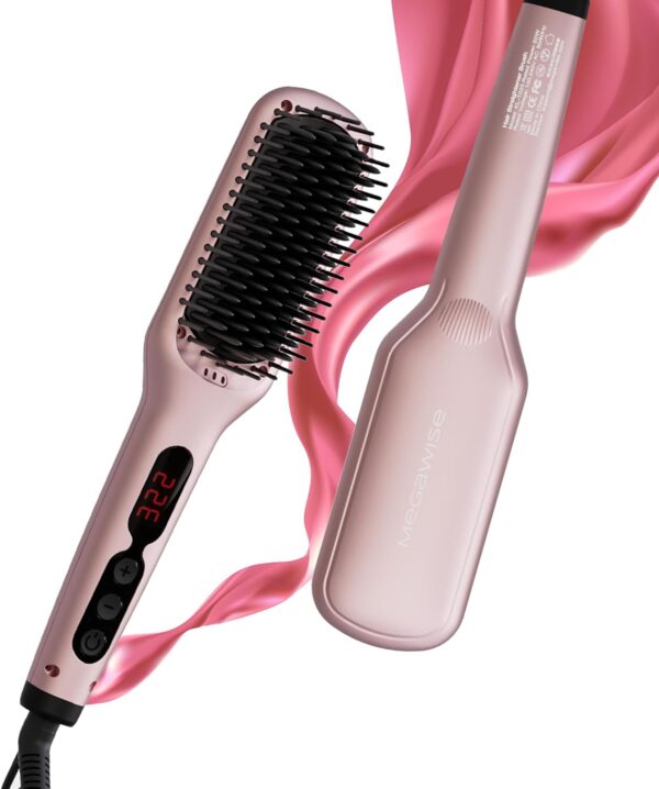 Hair Straightener Brush, MegaWise Hair Straightening Comb for All Hair Types with Nano Heating Teeth, Double Anion Technology, MCH 20s Fast Heating & 60-Minute Auto Shut-Off - Gifts for Women - Image 2