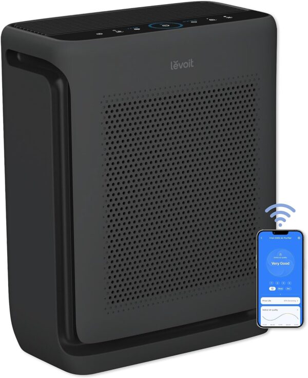 LEVOIT Air Purifiers for Home Large Room Up to 1800 Ft² in 1 Hr with Washable Filters, Air Quality Monitor, Smart WiFi, HEPA Sleep Mode for Allergies, Pet Hair, Pollen in Bedroom, Vital 200S-P, Black - Image 2