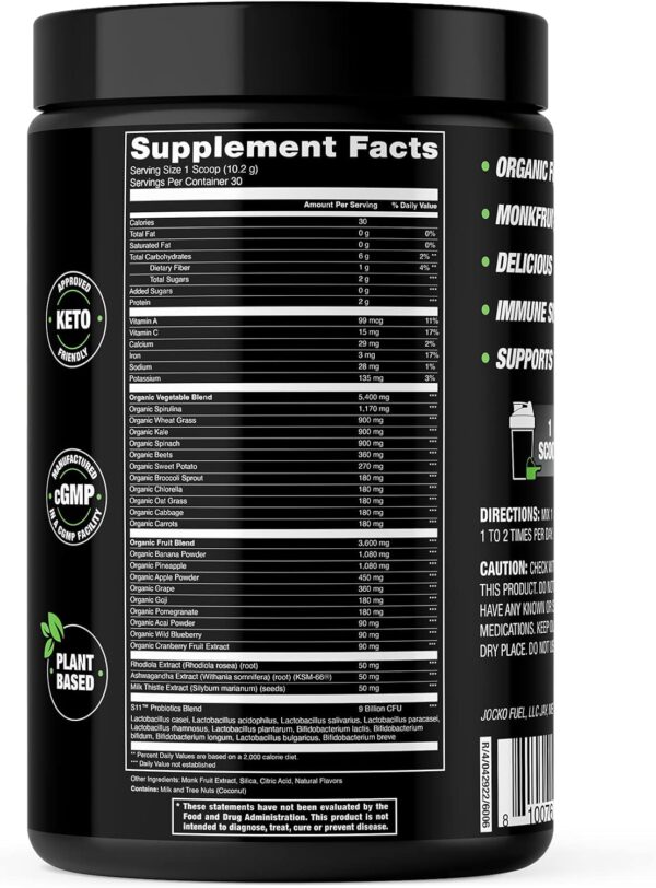 Jocko Fuel Greens Powder (Coconut/Pineapple Flavor) - Organic Greens & Superfood Powder for Healthy Green Juice - Keto Friendly with Spirulina, Chlorella, Digestive Enzymes, & Probiotics - 30 Servings - Image 8