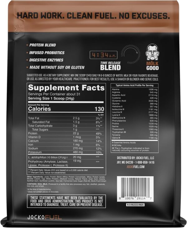 Jocko Mölk Whey Protein Powder - Keto, Probiotics, Grass Fed, Digestive Enzymes, Amino Acids, Sugar Free Monk Fruit Blend - Supports Muscle Recovery & Growth (2 LB, Chocolate) - Image 7