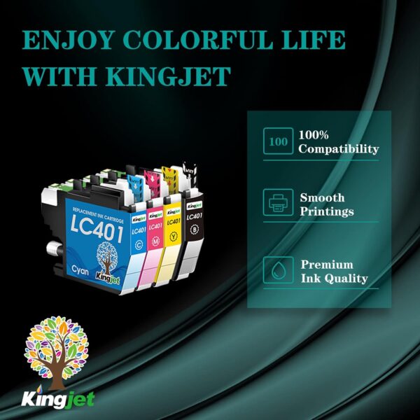 Kingjet Compatible for Brother LC401 Ink Cartridges Replacement for LC401XL LC401 LC401 XL for Brother MFC-J1010DW MFC-J1170DW MFC-J1012DW Printer, 4 Pack (Black/Cyan/Magenta/Yellow) - Image 6