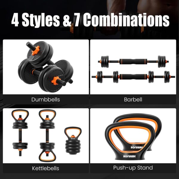 Adjustable 33/42/55/62/77 LBS Free 4 in 1 Weight Set, Dumbbell, Barbell, Kettlebell and Push-up, Home Gym Fitness Workout Equipment for Men and Women - Image 3