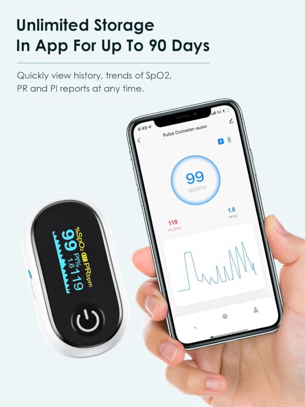 HIHBI AOJ-70B Pulse oximeter, blood oxygen meter finger (SpO2) with Plethysmograph and Perfusion Index, portable OLED color display and battery included. - Image 6