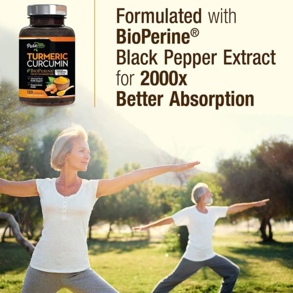 Turmeric Curcumin with BioPerine 1950mg, 95% Standardized Curcuminoids - Black Pepper for Max Absorption, Herbal Joint Support, Nature's Tumeric Extract Supplement Non-GMO - 120 Capsules - Image 8