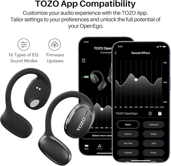 TOZO OpenEgo True Wireless Open Ear Headphone,5.3 Bluetooth Sport Earbuds with Earhooks for Long Time Playback with Digital Display, Dual Mic Clear Call Sweat-Proof for Running Workout - Image 8