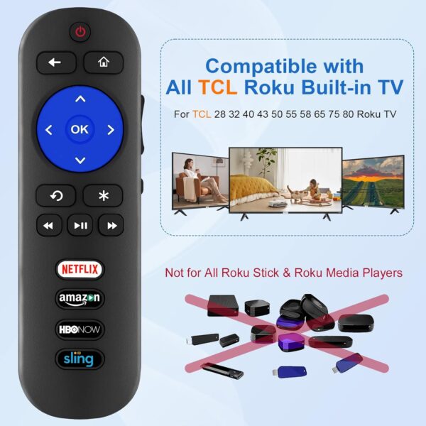 Pack of 2 Replacement Remote Compatible with All TCL Roku TV Remote, RC280 RC282 Remote for TCL 28 32 40 43 48 49 50 55 65 75 85 inch Smart Roku TV, No Setup & Pair Requried - Image 3