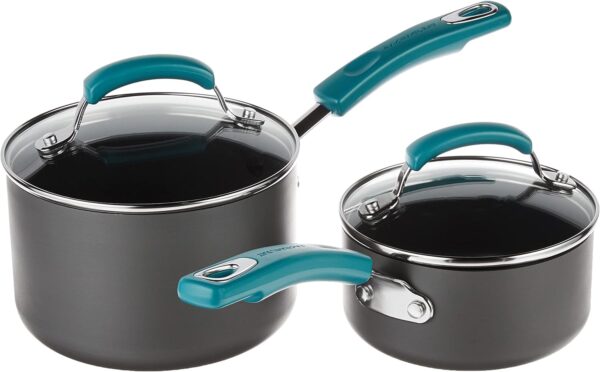 Rachael Ray Classic Brights Hard Anodized Nonstick Cookware Pots and Pans Set, 15 Piece - Agave Blue - Image 4