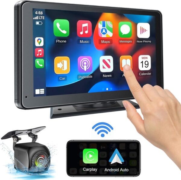 PASLDA Portable Newest Wireless Apple CarPlay and Android Auto Screen for Car, 7" HD Touch Screen Car Stereo with Mirror Link, Bluetooth 5.2, Backup Camera, AUX,FM Transmitter for All Vehicles - Image 2