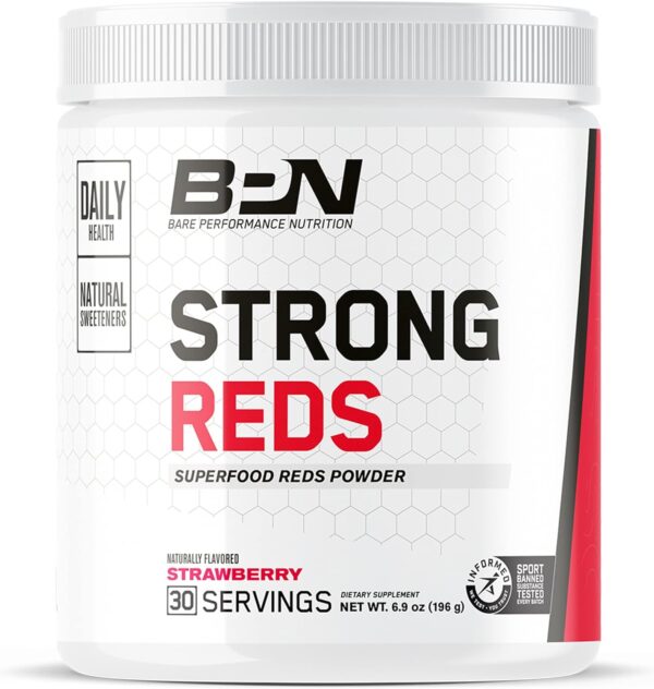 BARE PERFORMANCE NUTRITION, BPN Strong Reds Superfood Powder, Digestive Enzymes, Antioxidants, Improved Natural Energy, Strawberry - Image 2