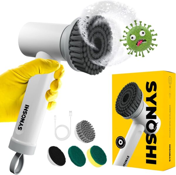 SYNOSHI Electric Spin Scrubber, Power Cleaning Brush with 3 Heads, Cordless Waterproof Shower Scrubber with Dual Speed, Perfect for Cleaning Bathroom, Tile, Cars, Floor. Electric Scrub Brush for tub - Image 2