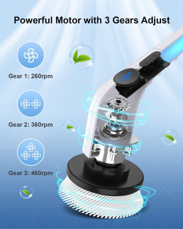 Leebein Electric Spin Scrubber, Cordless Cleaning Brush with 8 Replaceable Brush Heads & Adjustable Extension Handle & 3 Rotating Speeds, Power Cleaning Brush for Bathroom/Tub (ANS-8051) - Image 3