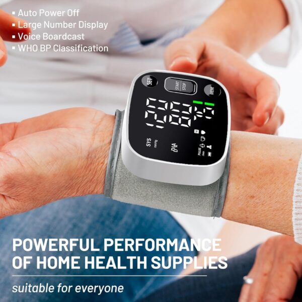 Oklar Blood Pressure Monitors for Home Use Rechargeable Blood Pressure Cuff Wrist Digital BP Machine with LED Backlit Display, Voice Broadcast, 240 Memory Storage for 2 Users with Carrying Case - Image 8