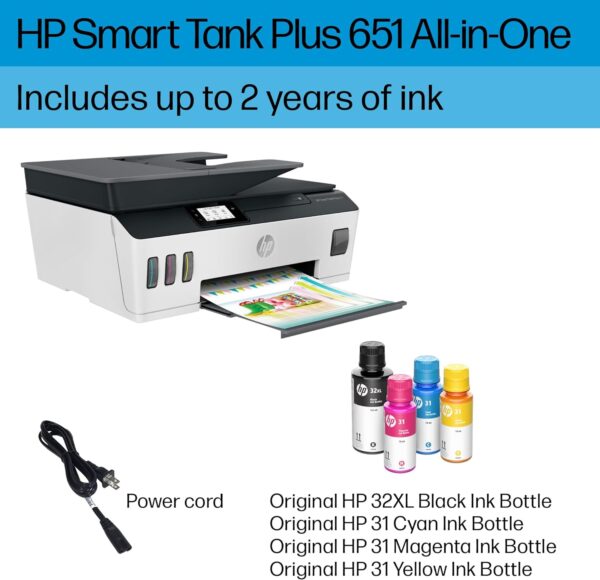 HP Smart -Tank Plus 651 Wireless All-in-One Ink -Tank Printer, up to 2 Years of Ink in Bottles, Auto Document Feeder, Mobile Print, Scan, Copy, Works with Alexa (7XV38A) - Image 7