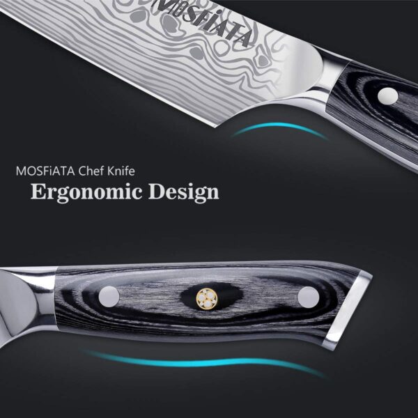 MOSFiATA 8" Super Sharp Professional Chef's Knife with Finger Guard and Knife Sharpener, German High Carbon Stainless Steel EN1.4116 with Micarta Handle and Gift Box - Image 5