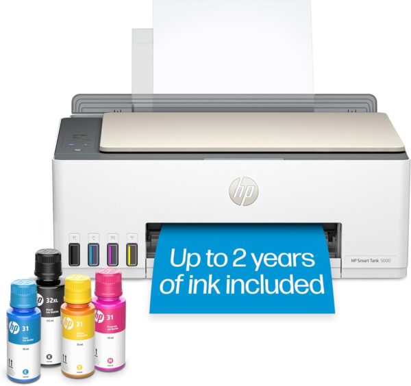 HP Smart-Tank 5000 Wireless All-in-One Ink-Tank Printer with up to 2 years of ink included, mobile print, scan, copy, white, 17.11 x 14.23 x 6.19 - Image 2