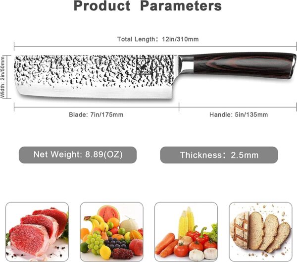 imarku 7-inch Nakiri Knife, Razor Sharp Chef Knife, Hand-Forged Vegetable Knife, SUS440A Japanese Stainless Steel Meat Cleaver, Kitchen Knife with Ergonomic Handle, Chopping Knife with Gifts Box - Image 3