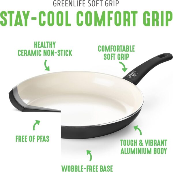 GreenLife Soft Grip Healthy Ceramic Nonstick 23 Piece Kitchen Cookware Pots and Frying Sauce Saute Pans Set with Kitchen Utensils, PFAS-Free, Dishwasher Safe, Black - Image 5