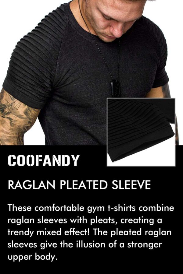 COOFANDY Men's Muscle T-Shirt Pleated Raglan Sleeve Bodybuilding Gym Tee Short Sleeve Fashion Workout Shirts Hipster Shirt - Image 6