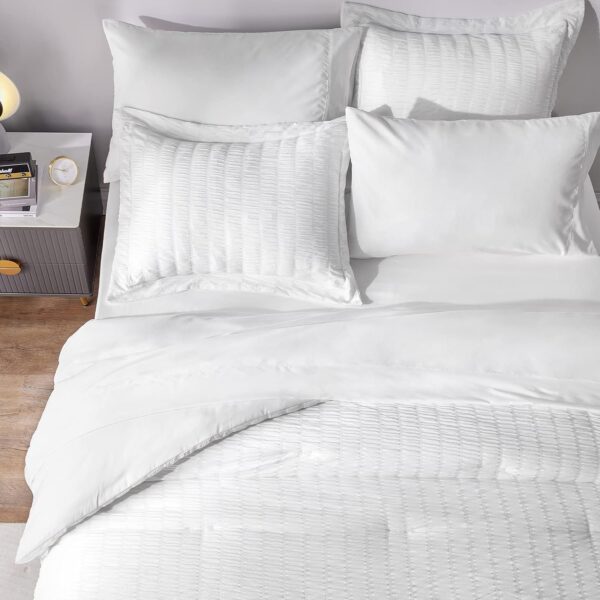 CozyLux Queen Bed in a Bag White Seersucker Comforter Set with Sheets 7-Pieces All Season Bedding Sets with Comforter, Pillow Sham, Flat Sheet, Fitted Sheet and Pillowcase - Image 5