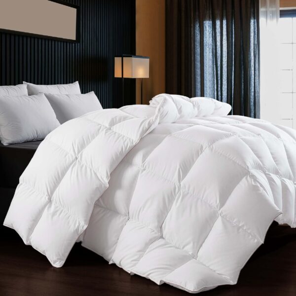 WhatsBedding Puffy White Goose Feather Down Comforter Queen Size, Feather Down All Season Duvet Insert, 100% Cotton Luxury Hotel Collection, 4 Corner Loops, Gold Piping, 90x90 in - Image 2