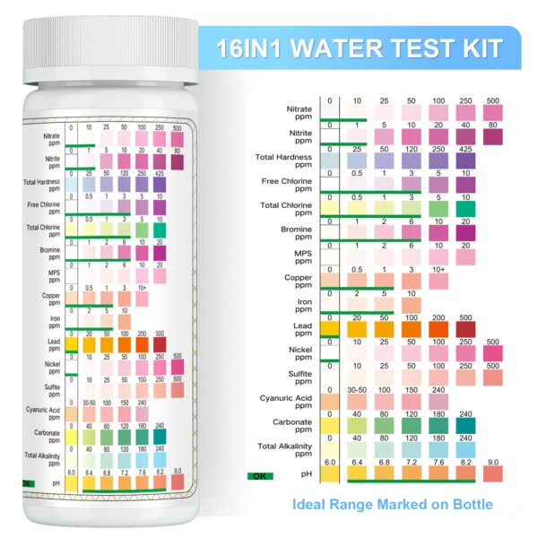 Water Testing Kits for Drinking Water: 125 Strips 16 in 1 Well and Drinking Water Test Kit, TESPERT Water Test Strips with Hardness, pH, Lead, Iron, Copper, Chlorine, and More - Image 7