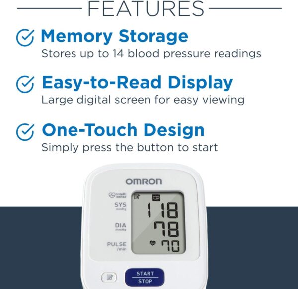 OMRON Bronze Blood Pressure Monitor, Upper Arm Cuff, Digital Blood Pressure Machine, Stores Up To 14 Readings - Image 3