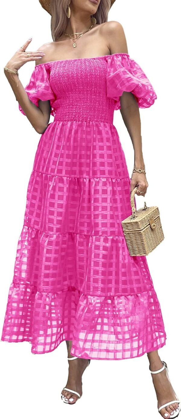 Pretty Garden Womens Summer Puffy Short Sleeve Square Neck Smocked Tiered Ruffle Midi Dress - Image 2