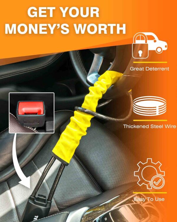 Tevlaphee Steering Wheel Lock Seat Belt Lock Universal Anti Theft Car Device Car Lock Car Theft Prevention with 3 Keys for Car Security Fit Most Vehicles Truck SUV Van(Yellow) - Image 5