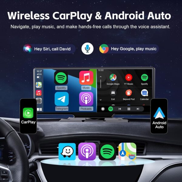 9 inch Wireless Apple CarPlay Screen for Car& 4K Dash Cam with Android Auto.Portable Car Stereo with Backup Camera&Touchscreen Display.Dash Mout Car Play.Drive Play with Navigation and Buetooth.Radio - Image 5