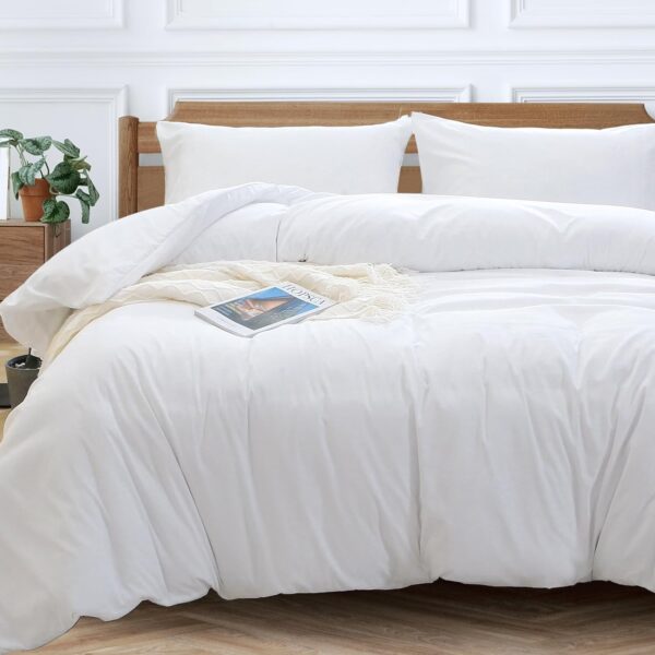 White Duvet Cover Queen Size, Soft Double Brushed Duvet Covers Set 3 Pieces, Warm Comforter Cover with Zipper Closure and 2 Pillow Cases (90"×90") - Image 2