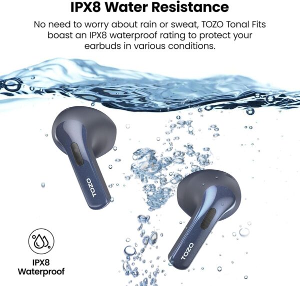 TOZO T21 Wireless Earbuds, 5.3 Bluetooth Headphone, Sem in Ear with Dual Mic Noise Cancelling, IPX8 Waterproof, 44H Playback Stereo Sound with Power Display Wireless Charging Case Blue - Image 9