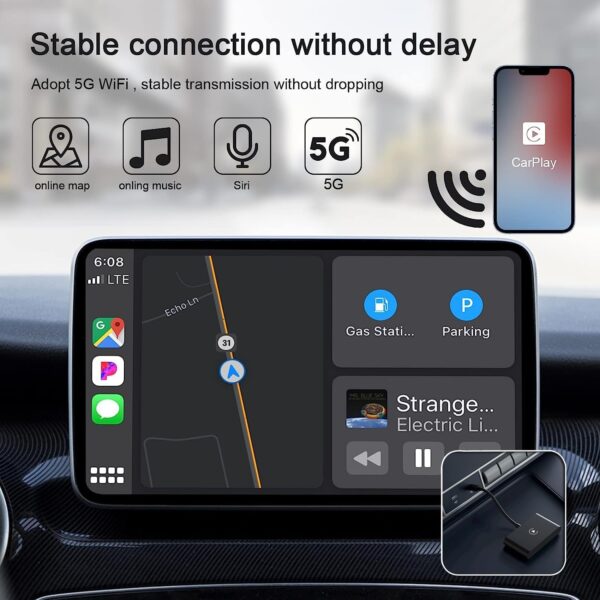 Wireless CarPlay Adapter，2024 Upgraded Wired CarPlay Convert Cars Wireless CarPlay Adapter, CarPlay Wireless Adapter, Plug & Play Instant 5GHz WiFi Connect to iPhone iOS 10+, Fit for Cars from 2016 - Image 4