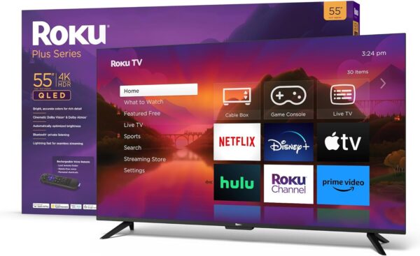 Roku 55" Plus Series 4K Dolby Vision HDR10+ QLED Smart RokuTV with Voice Remote Pro, Striking 4K Resolution, Automatic Brightness, Dolby Vision and HDR10+ - Image 2