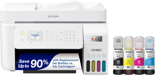 Epson EcoTank ET-4800 Wireless All-in-One Cartridge-Free Supertank Printer with Scanner, Copier, Fax, ADF and Ethernet – Ideal-for Your Home Office, White - Image 2