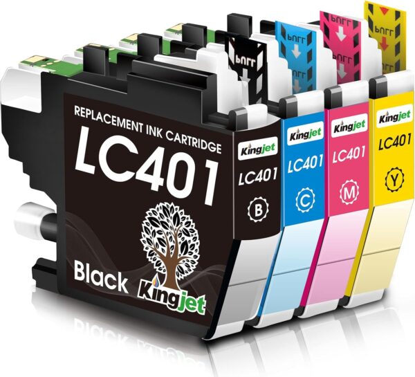 Kingjet Compatible for Brother LC401 Ink Cartridges Replacement for LC401XL LC401 LC401 XL for Brother MFC-J1010DW MFC-J1170DW MFC-J1012DW Printer, 4 Pack (Black/Cyan/Magenta/Yellow) - Image 2