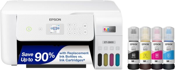 Epson EcoTank ET-2800 Wireless Color All-in-One Cartridge-Free Supertank Printer with Scan and Copy. Full 1-Year Limited Warranty - White (Renewed Premium) - Image 2