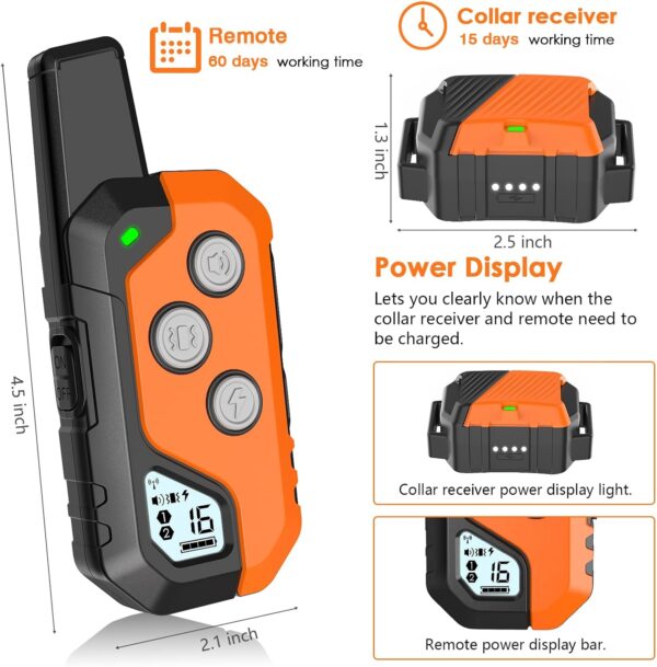 Dog Shock Collar, IP67 Waterproof Dog Training Collar with Remote, 3 Training Modes, Shock, Vibration and Beep, Rechargeable Electric Shock Collar for Large Medium Small Dog - Image 3