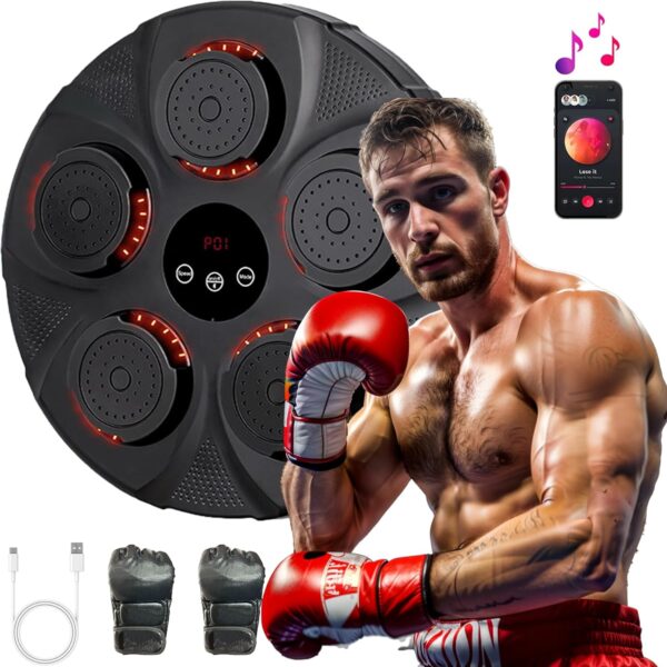 Music Boxing Machine, Smart Bluetooth Interactive Wall-Mounted Punching Trainer with Gloves, Home Workout & Agility Training Equipment for Kids and Adults - Image 2