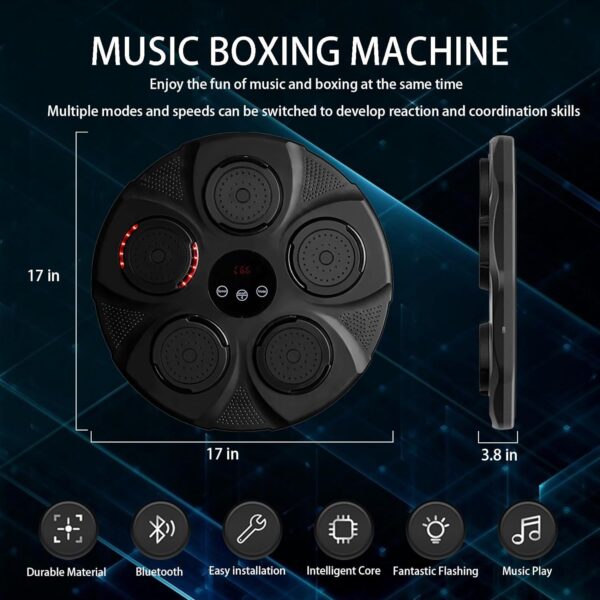 Music Boxing Machine, Smart Bluetooth Interactive Wall-Mounted Punching Trainer with Gloves, Home Workout & Agility Training Equipment for Kids and Adults - Image 3