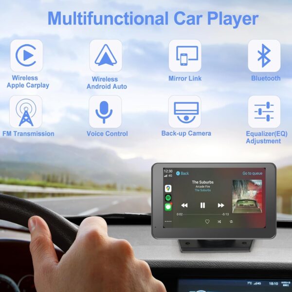 PASLDA Newest Wireless Portable Car Stereo with Apple Carplay/Android Auto/Mirror Link for Car Truck RV Vehicles, Dash Mount Touchscreen Car Multimedia Player Bluetooth & Backup Camera, Auto Connect - Image 7