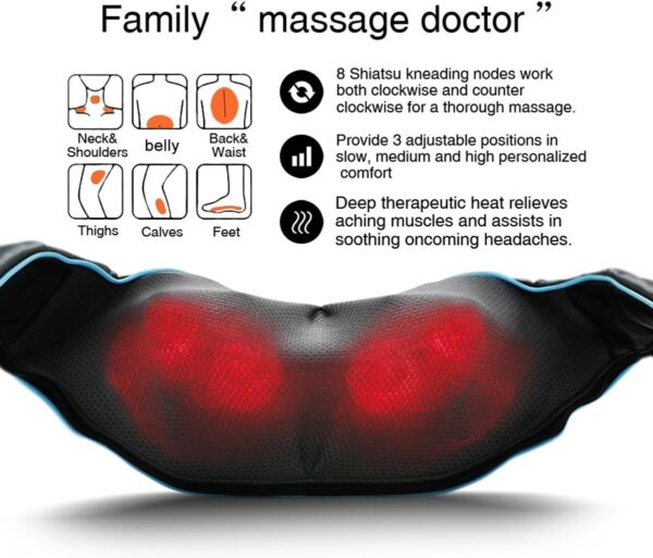 MoCuishle Shiatsu Back Shoulder and Neck Massager with Heat, Electric Deep Tissue 4D Kneading Massage, Best Gifts for Women Men Mom Dad - Image 3