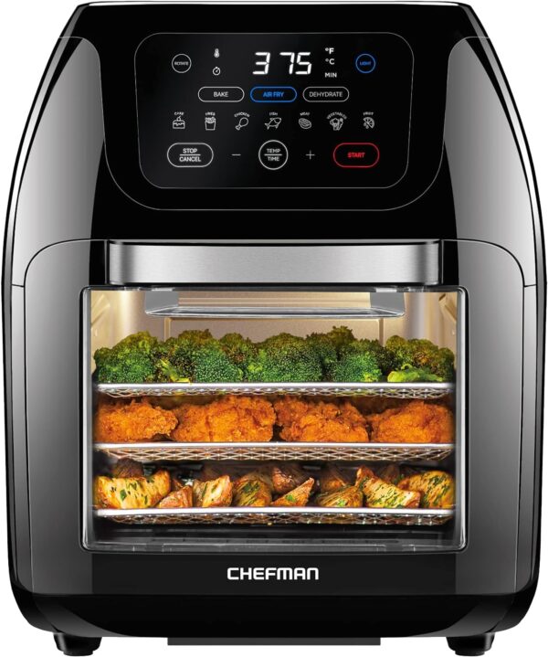 CHEFMAN Multifunctional Digital Air Fryer+ Rotisserie, Dehydrator, Convection Oven, 17 Touch Screen Presets Fry, Roast, Dehydrate, Bake, XL 10L Family Size, Auto Shutoff, Large Easy-View Window, Black - Image 2