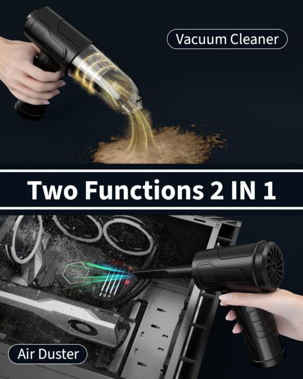 Powerful Compressed Air Duster for Deep Cleaning-Replace Compressed Air Can-No Canned Air Duster-Keyboard Cleaner-PC Cleaning-Rechargeable-3-Speeds-95000RPM Cordless Air Blower-Car Duster 8000mAh - Image 4