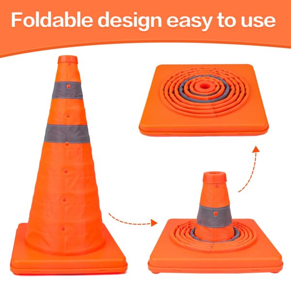 [5 Pack]18 Inch Collapsible Traffic Safety Cones - Parking Cones with Reflective Collars,Orange Safety Cones for Parking lot，Driveway, Driving Training etc. - Image 5